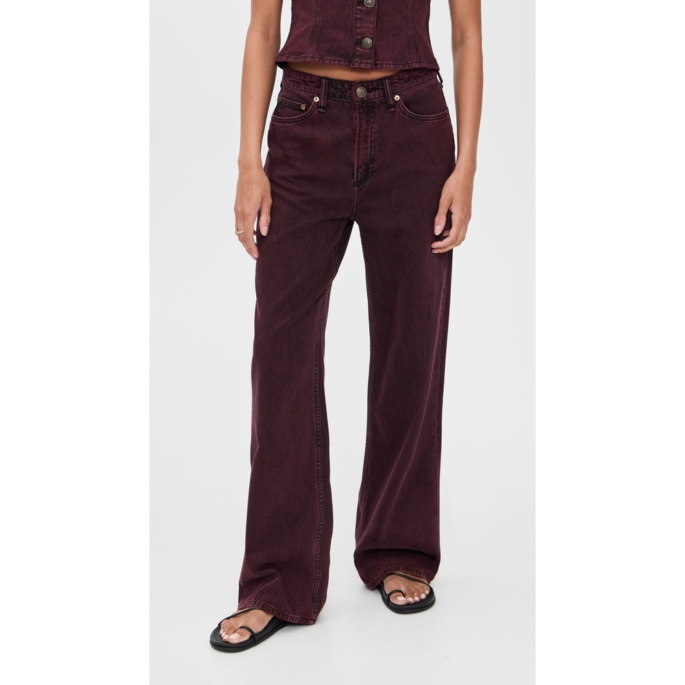 Rag & Bone Burgundy Red Mid-rise Wide-leg Jeans Size 34 Denim Featherweight NWT